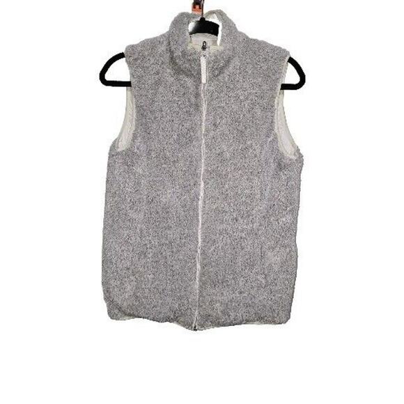 Free Country Womens Size SMALL White Reversible Puffer Quilted Gray Fur Zip Vest - Picture 5 of 6